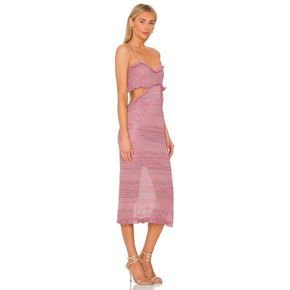 MISA LOS ANGELES Skye Midi Dress Rose Knit Cut-Out Sleeveless Stretch Small NEW - Picture 3 of 12